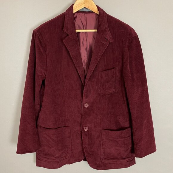 Threads 4 Thought Corduroy Blazer Burgundy Men Size Large Organic Cotton Reddish - Picture 1 of 13
